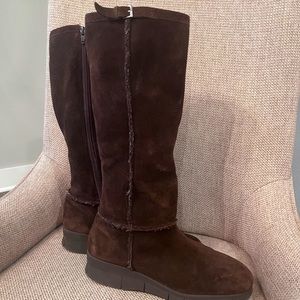 Dark brown suede Aerosole Boots. Very comfortable. Great for a lot of walking.